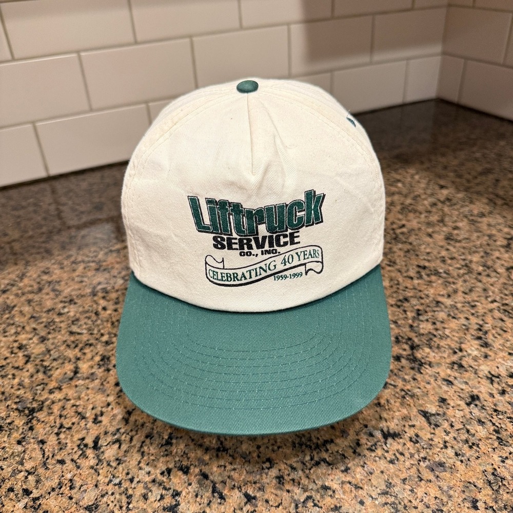 Vtg 1999 Liftruck Services Cobra Hat Snapback Cream Green